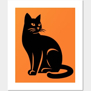 Black Cat Sitting Posters and Art